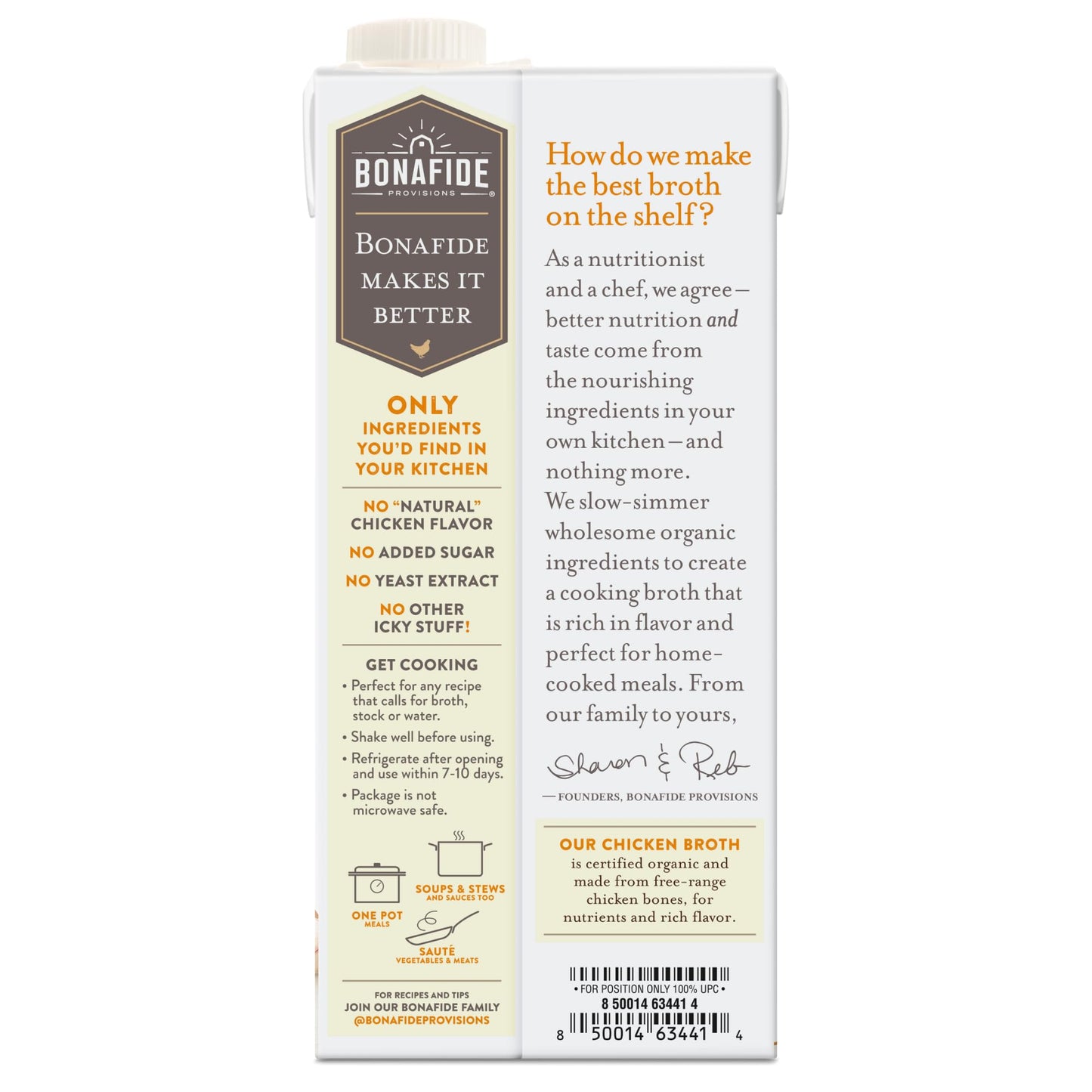 Bonafide Provisions No Salt Added Organic Chicken Broth, Shelf Stable 32 fl oz