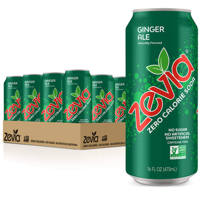 Zevia Zero Calorie Ginger Ale Soda Cans (24 Pack of 12 oz + 12 Pack of 16 oz)