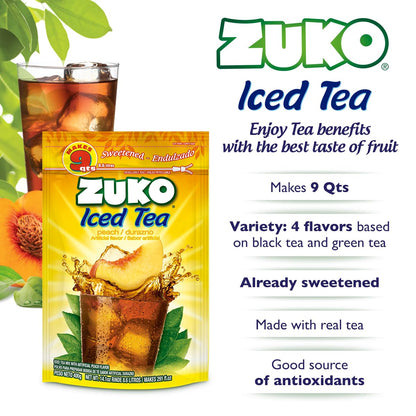 Zuko Peach Tea Powdered Drink Mix Family Pack, No Added Sugar Needed, 14.1 oz (Pack of 6)