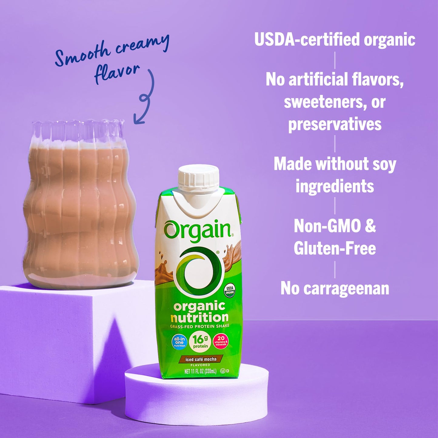 Orgain Organic Nutritional Protein Shake, Iced Café Mocha - 16g Grass Fed Whey Protein, Meal Replacement, 20 Vitamins & Minerals, Fruits & Vegetables, Gluten Free, Non-GMO, 11 Fl Oz (24 Pack)
