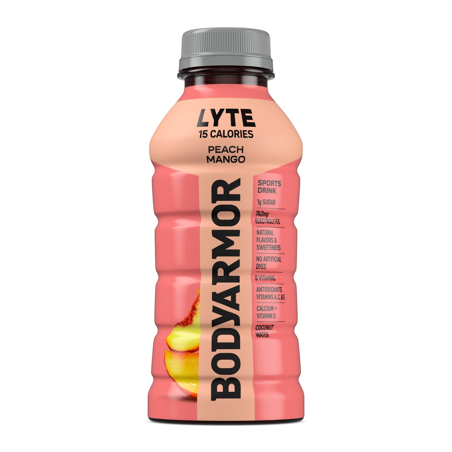 BODYARMOR LYTE, Peach Mango, Electrolyte Drink, 15 Calories, 12 Fl Oz Bottles (8 Pack), Coconut Water Sports Drink, Natural Flavor & B Vitamins