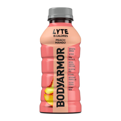 BODYARMOR LYTE, Peach Mango, Electrolyte Drink, 15 Calories, 12 Fl Oz Bottles (8 Pack), Coconut Water Sports Drink, Natural Flavor & B Vitamins