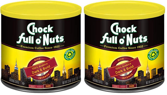 Chock Full o' Nuts Dark & Bold Ground Coffee – Premium Beans in Recyclable Steel Can – Rich Flavor & Aroma, Dark Roast – Perfect for Drip, Pour-Over, Percolator – 23 Oz Can (Pack of 2)