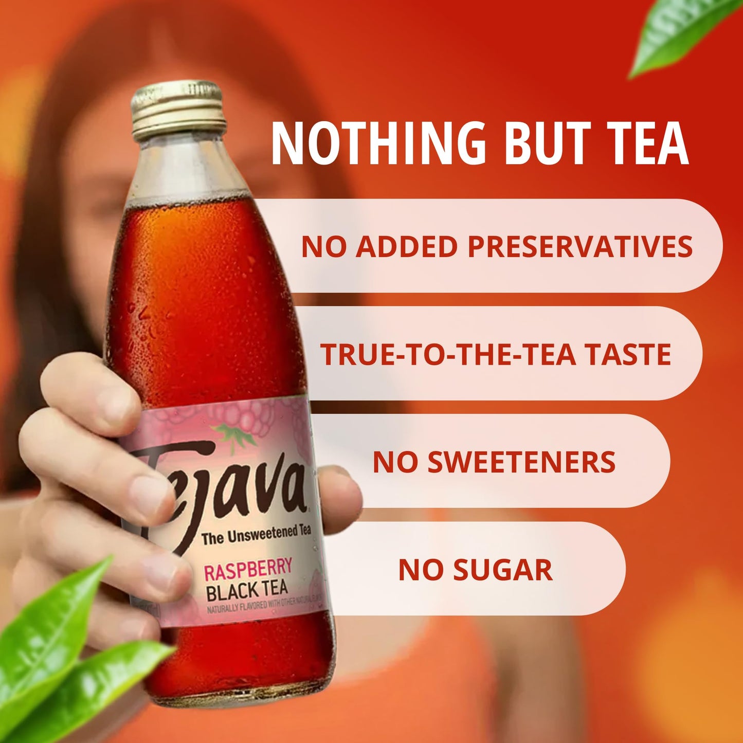 Tejava Raspberry Black Iced Tea, 4 Pack, 12oz Glass Bottles, Unsweetened, Non-GMO, Kosher, No Sugar or Sweeteners, No calories, No Preservatives, Brewed in Small Batches
