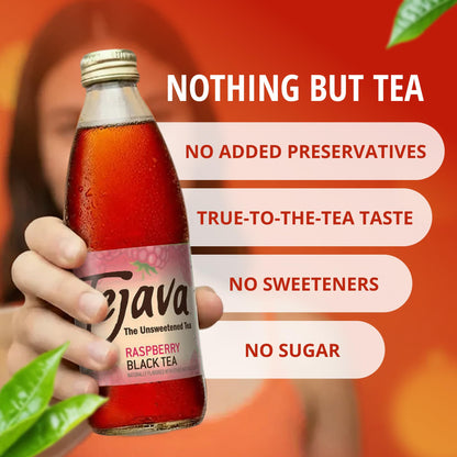 Tejava Raspberry Black Iced Tea, 4 Pack, 12oz Glass Bottles, Unsweetened, Non-GMO, Kosher, No Sugar or Sweeteners, No calories, No Preservatives, Brewed in Small Batches