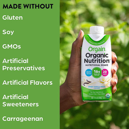 Orgain Organic Nutritional Shake, Vanilla Bean + Creamy Chocolate Fudge, Packaging May Vary, 11 Fl Oz (Pack of 4)