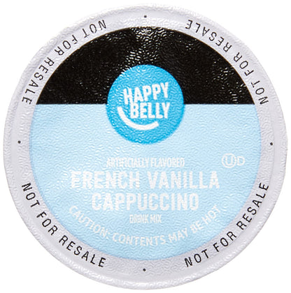 Happy Belly Cappuccino Coffee Pods Light Roast Compatible with 2.0 K-Cup Brewers, French Vanilla Flavored, 24 Count, 12.7 Ounce