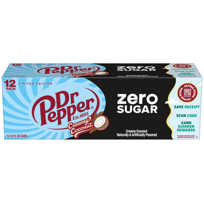 Dr Pepper Zero Sugar Creamy Coconut Soda, 12 fl oz cans, 12 Pack