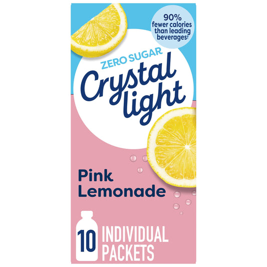 Crystal Light Drink Mix, 10 Packets, for Convenient On-the-Go Flavorful Hydration, Naturally Flavored Pink Lemonade with other natural flavor, Zero Sugar, 1.3 oz