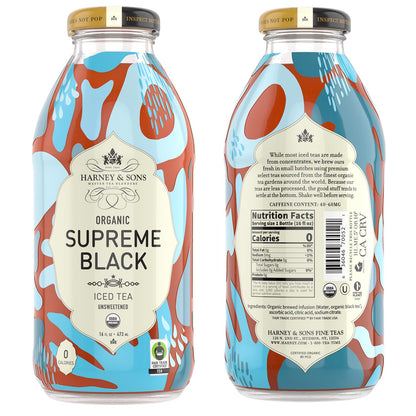 Harney & Sons Organic Supreme Black Unsweetened Iced Tea, 16 oz Glass Bottles (Pack of 12)