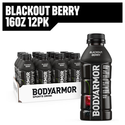 BODYARMOR Sports Drink Sports Beverage, Blackout Berry, Coconut Water Hydration, Natural Flavors With Vitamins, Potassium-Packed Electrolytes, Perfect For Athletes, 16 Fl Oz (Pack of 12)