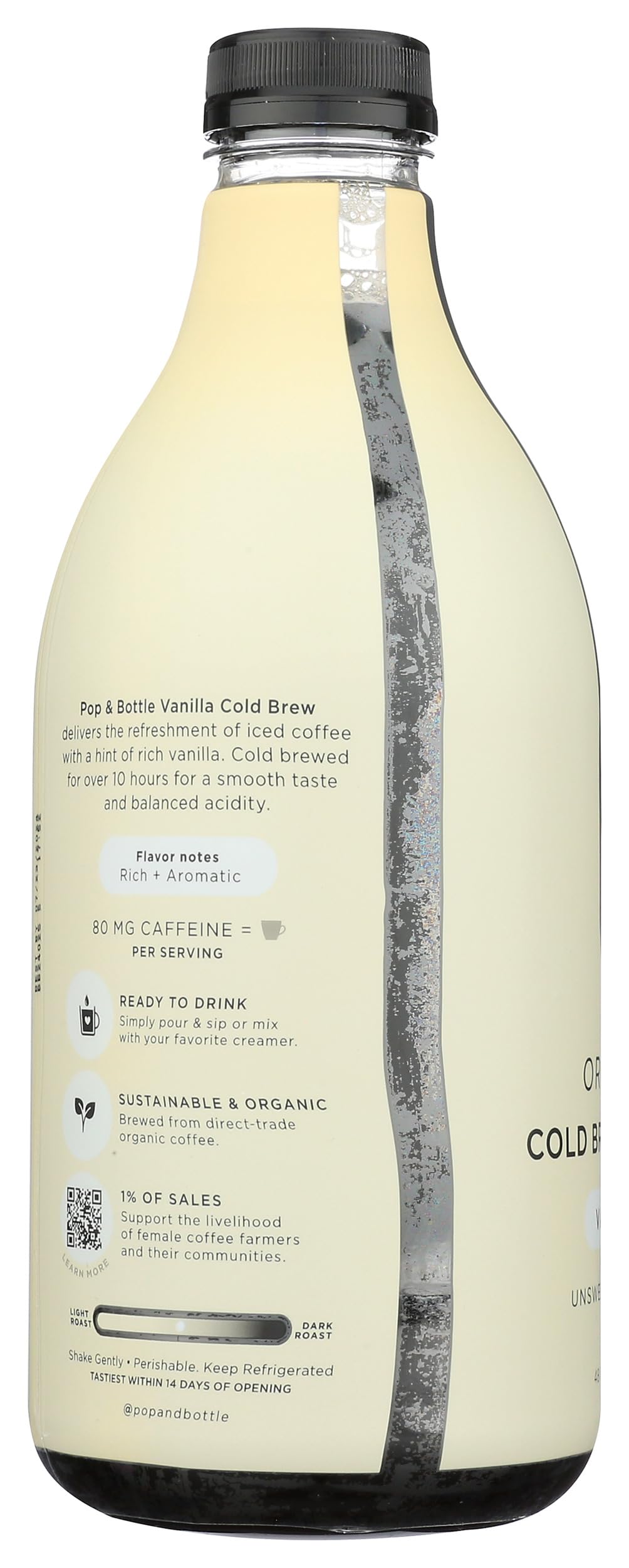 POP AND BOTTLE Organic Unsweetened Vanilla Cold Brew Coffee, 48 FZ