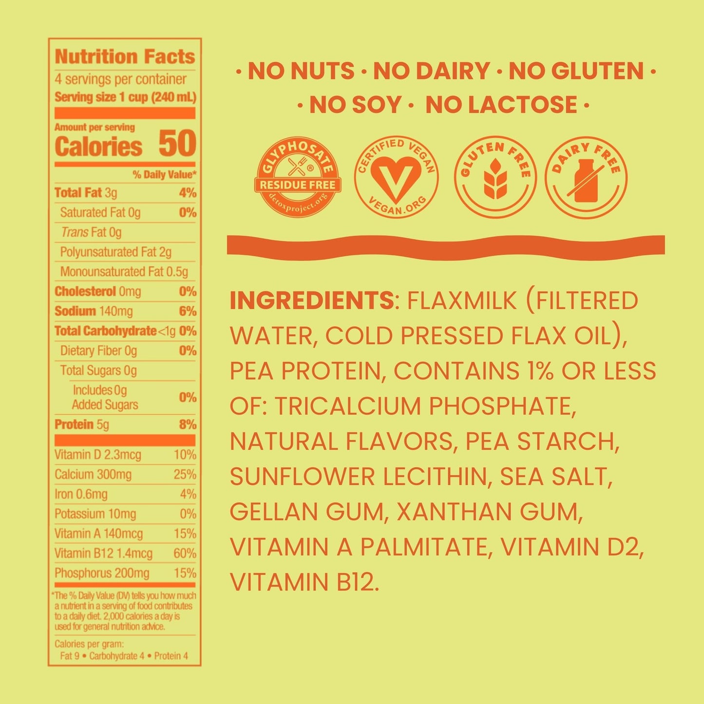 Good Karma Unsweetened Flaxmilk +Protein, 32 Ounce (Pack of 6), 5g Plant Protein + 1200mg Omega-3 Per Serving, Plant-Based Non-Dairy Milk Alternative, Lactose Free, Nut Free, Vegan, Shelf Stable