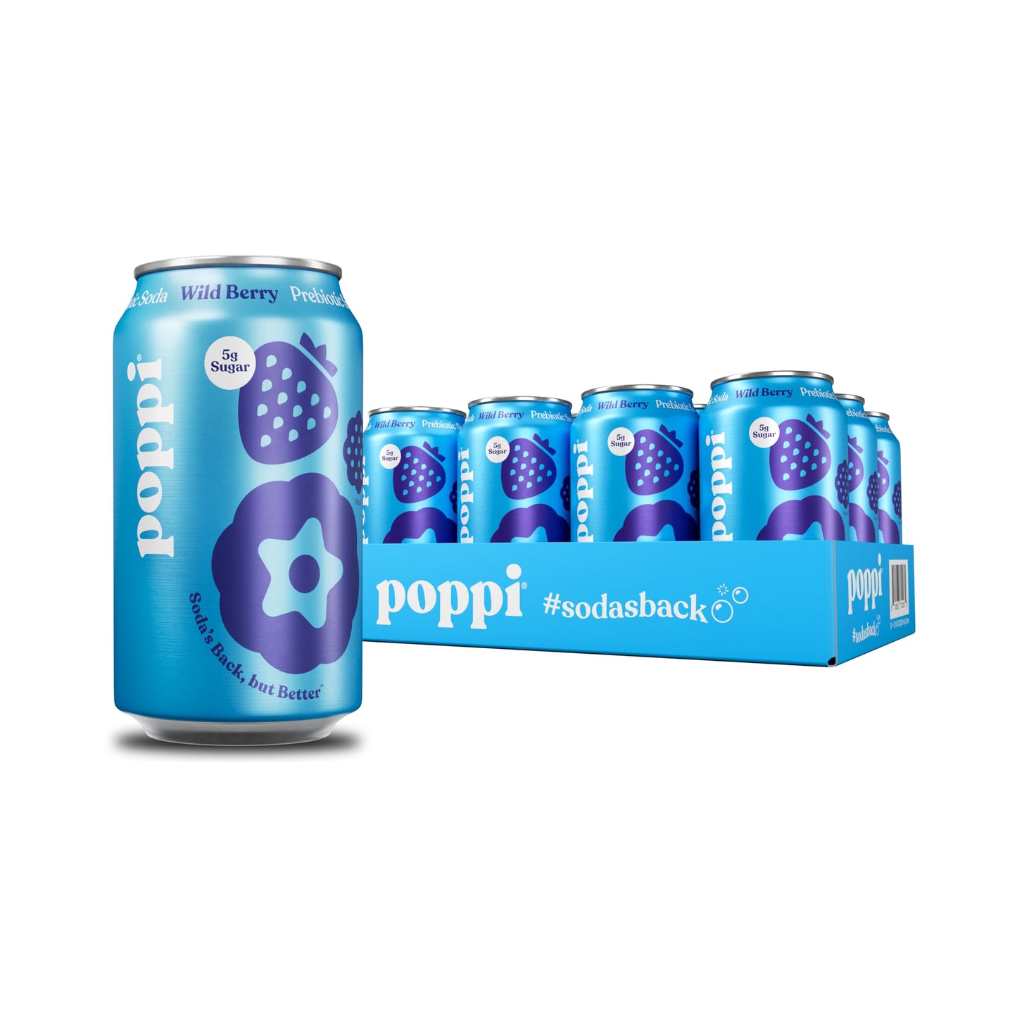Poppi Sparkling Prebiotic Soda Beverage with Apple Cider Vinegar, Seltzer Water and Fruit Juice, Wild Berry Flavor, 12 oz, Pack of 12, Packaging May Vary.