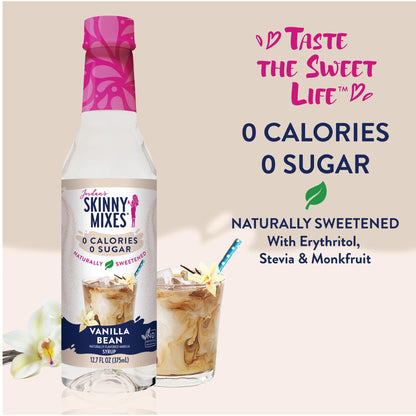 Jordan's Skinny Mixes Sugar Free Coffee Syrup, Vanilla Bean Coffee Flavoring Syrup, Naturally Sweetened Zero Calorie Drink Mix, Lattes, Baking, Protein Shake, Cocktail, Dairy & Gluten Free, 12.7 Fl Oz