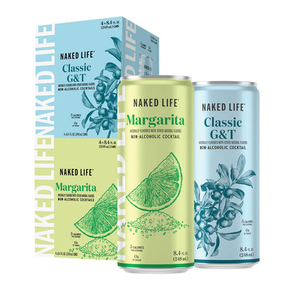 Naked Life Non-Alcoholic Drinks, Margarita 8.4 Fl Oz Cans, Pack Of 4 + Classic G&T 8.4 Fl Oz Cans, Pack Of 4