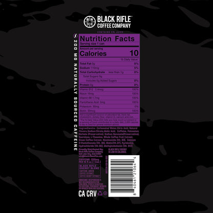 Black Rifle Energy GrapeX Zero Sugar Energy Drink, 200mg Caffeine, 16 fl oz can (Pack of 12)