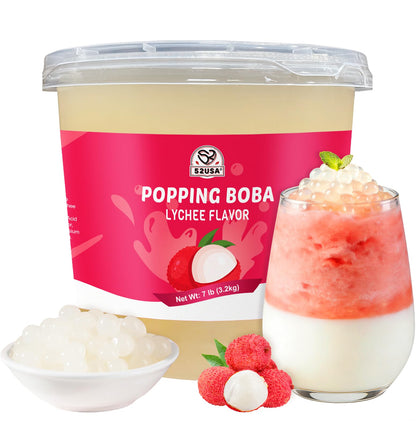 52USA 7.05 Pound Lychee Popping Boba (3.2kg), Bursting Boba, Popping Pearls for Bubble Tea, Beverages, Ice Cream, Shakes, Smoothies & Summer Drinks Toppings, Yogurt, Desserts