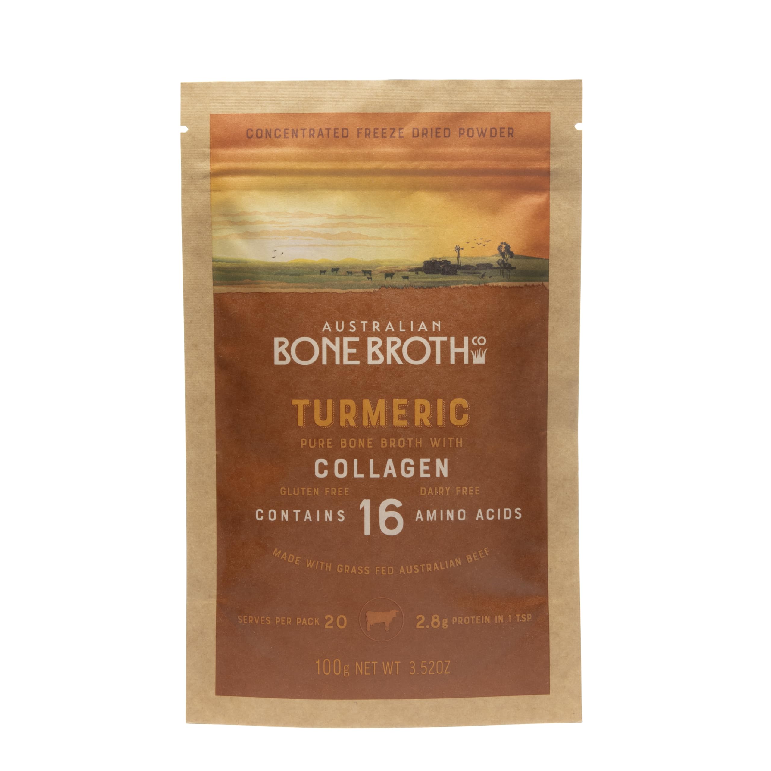 ABBCo Australian Beef Bone Broth Powder with Turmeric, Collagen Peptid ...