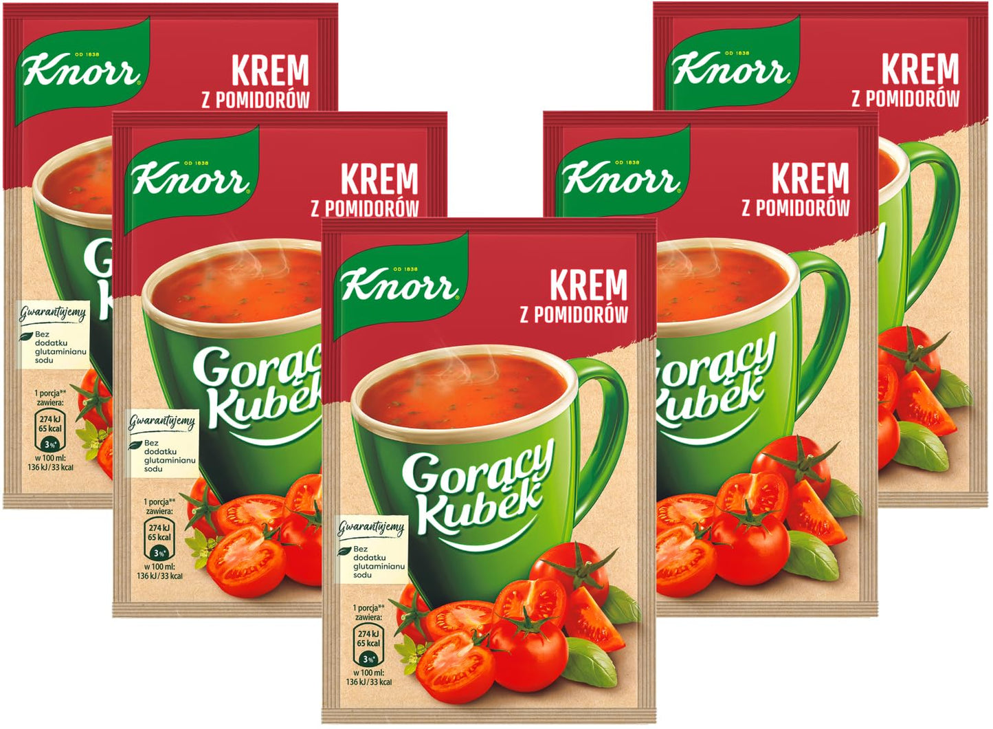 Knorr Hot Cup Cream of Tomatoes Instant Soup Goracy Kubek, 19g (Pack of 5)