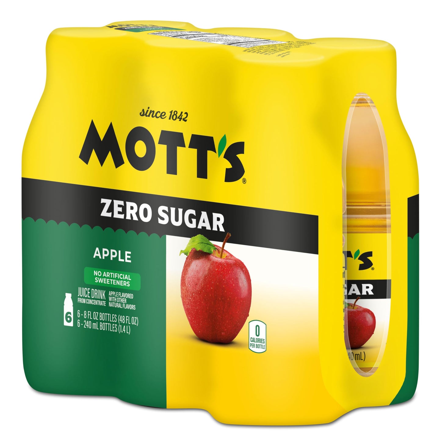 Mott's Zero Sugar Apple Juice Drink, 8 fl oz bottles, 24 Count (4 Packs of 6), Apple Flavor, Excellent Source of Vitamin C