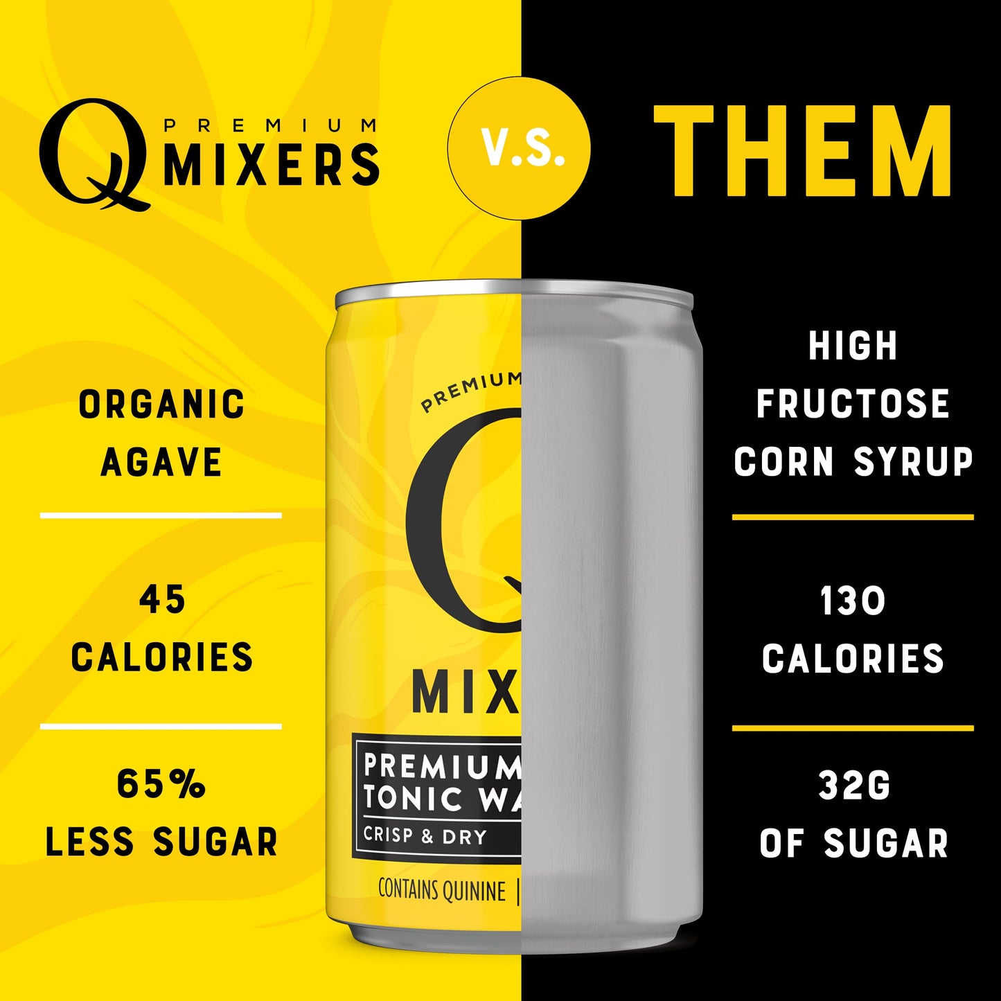 Q TONIC WATER with Real Quinine & Organic Agave - Ideal for Cocktails & Mocktails - Made with Real Ingredients, Perfectly Carbonated & Less Sweet - 45 Calories per Can - 7.5 Fl oz (Pack of 8)