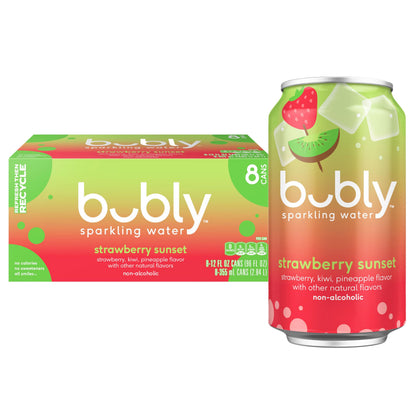 bubly Sparkling Water, Strawberry Sunset, Zero Sugar & Zero Calories, 12 Fl Oz Cans (Pack of 8)