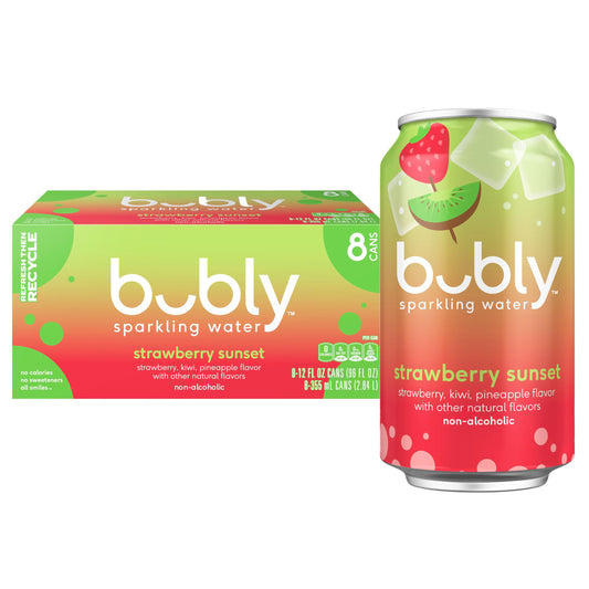 bubly Sparkling Water, Strawberry Sunset, Zero Sugar & Zero Calories, 12 Fl Oz Cans (Pack of 8)