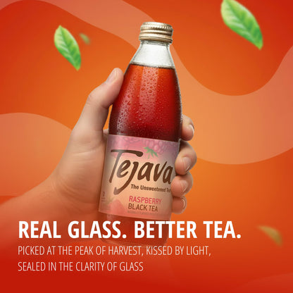 Tejava Raspberry Black Iced Tea, 4 Pack, 12oz Glass Bottles, Unsweetened, Non-GMO, Kosher, No Sugar or Sweeteners, No calories, No Preservatives, Brewed in Small Batches