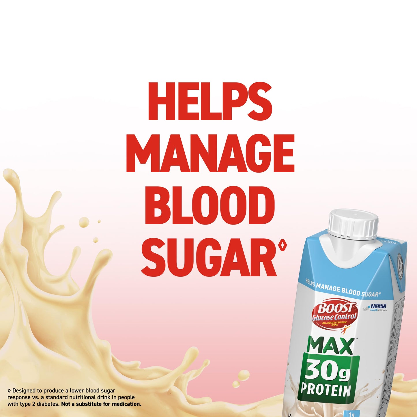 BOOST Glucose Control Max 30g Protein Nutritional Drink, Very Vanilla, 11 Fl Oz (Pack of 12), Packaging May Vary