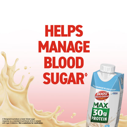 BOOST Glucose Control Max 30g Protein Nutritional Drink, Very Vanilla, 11 Fl Oz (Pack of 12), Packaging May Vary