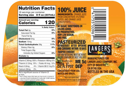 Langers 100% Orange Juice, 128 Fl Oz (Pack of 1)