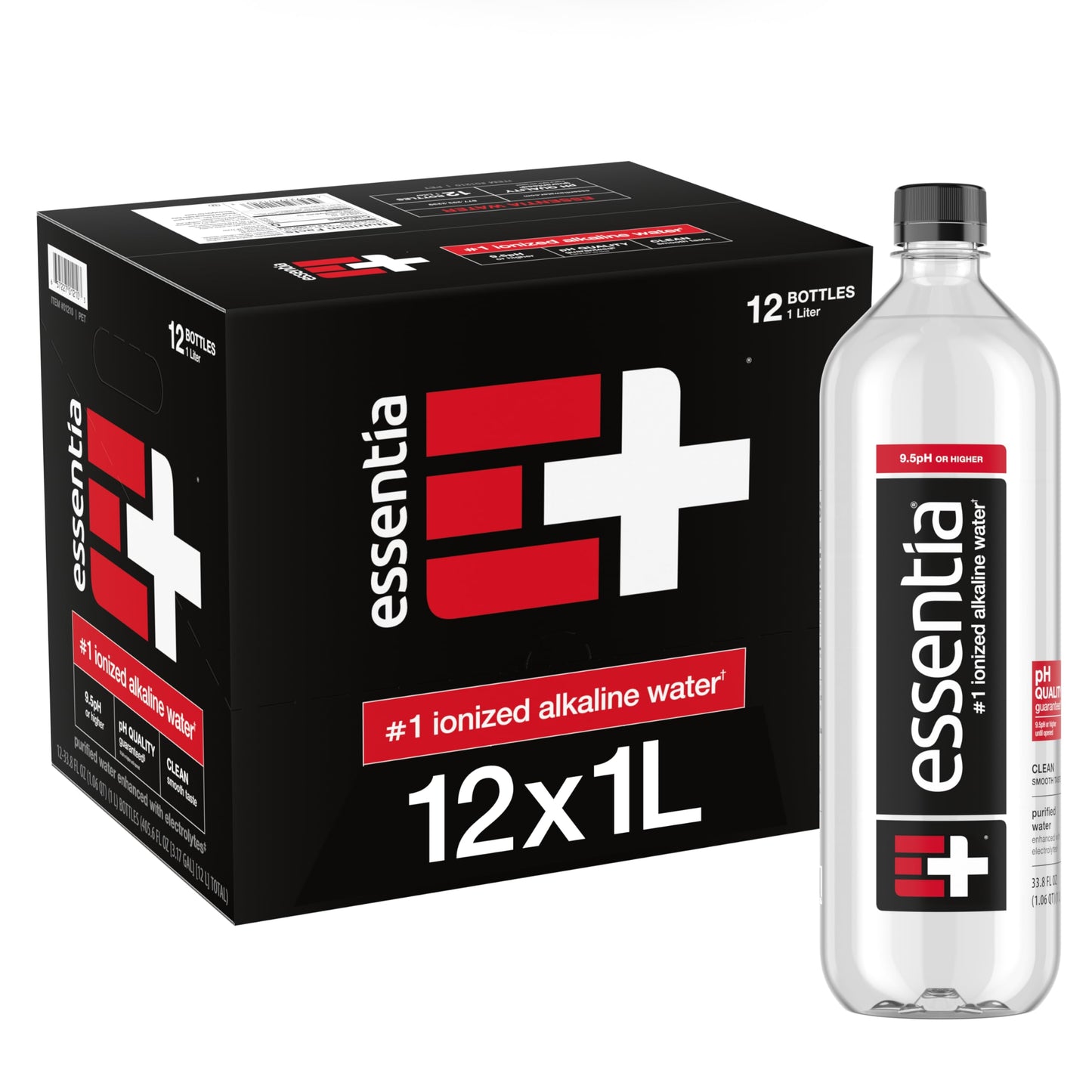 Essentia Water Bottled, Ionized Alkaline Water:99.9% Pure, Infused With Electrolytes, 9.5 pH Or Higher With A Clean, Smooth Taste, 1 Liter (Pack of 12)
