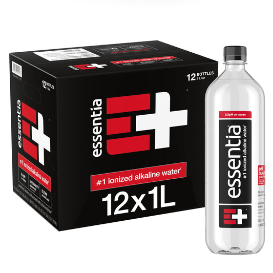 Essentia Water Bottled, Ionized Alkaline Water:99.9% Pure, Infused With Electrolytes, 9.5 pH Or Higher With A Clean, Smooth Taste, 1 Liter (Pack of 12)