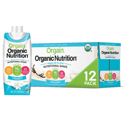 Orgain Organic Nutritional Vegan Protein Shake, Vanilla Bean (Pack of 12) Organic Nutritional Protein Shake, Strawberries & Cream (Pack of 12)