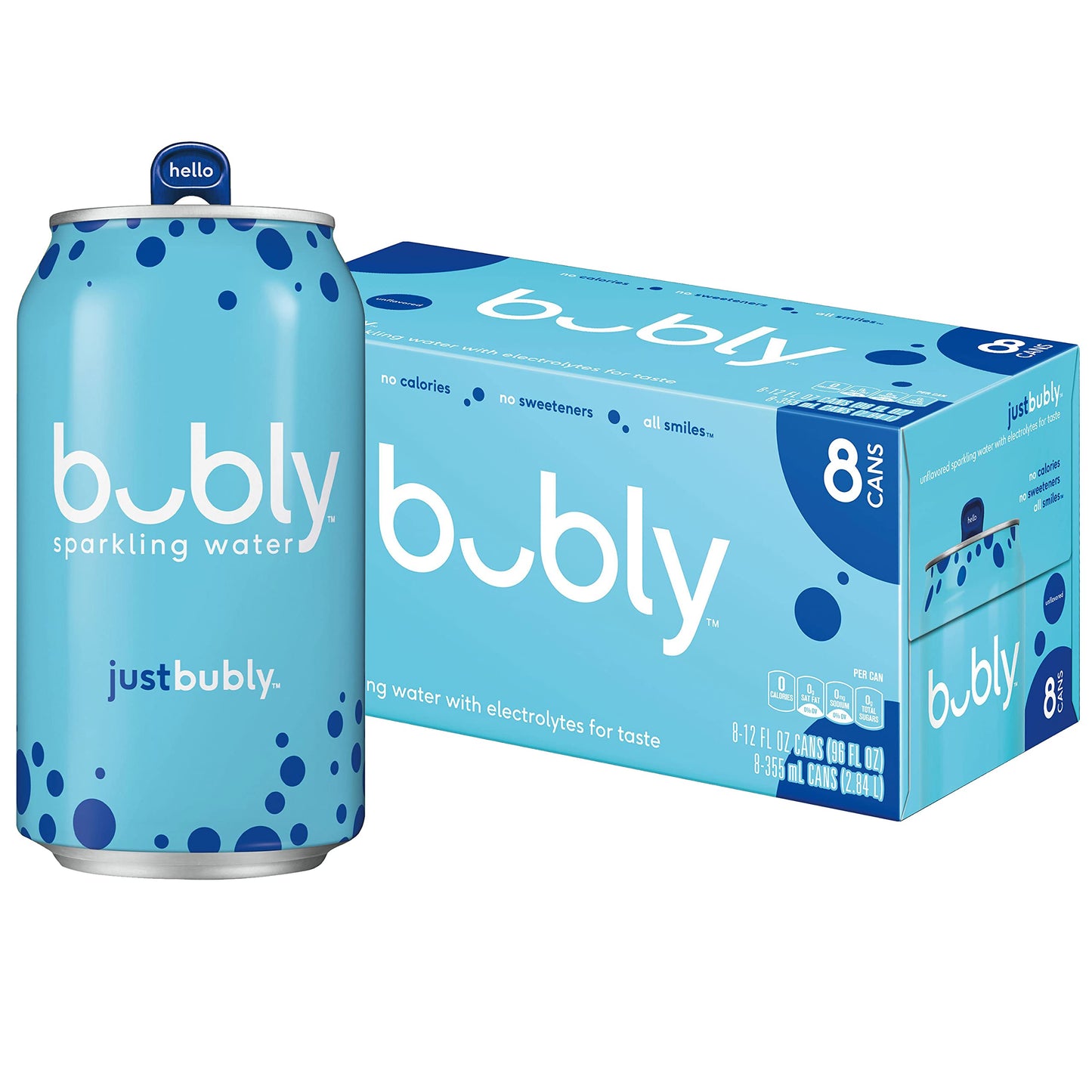 bubly Sparkling Water, Just bubly Unflavored, 12oz Cans, (8 Pack)