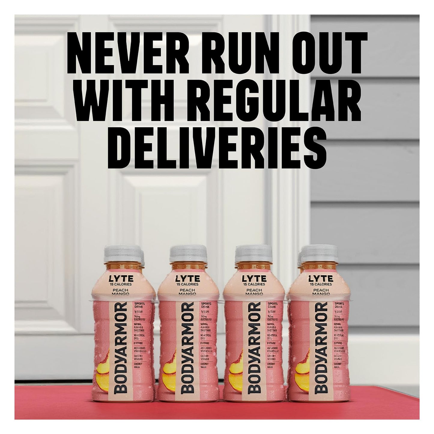 BODYARMOR LYTE, Peach Mango, Electrolyte Drink, 15 Calories, 12 Fl Oz Bottles (8 Pack), Coconut Water Sports Drink, Natural Flavor & B Vitamins