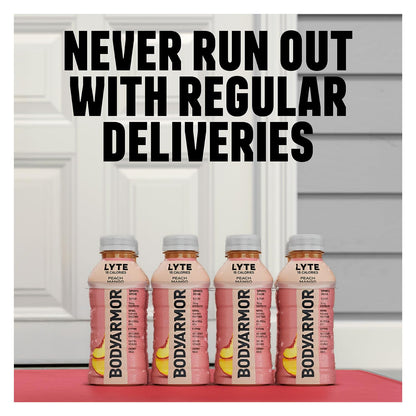 BODYARMOR LYTE, Peach Mango, Electrolyte Drink, 15 Calories, 12 Fl Oz Bottles (8 Pack), Coconut Water Sports Drink, Natural Flavor & B Vitamins