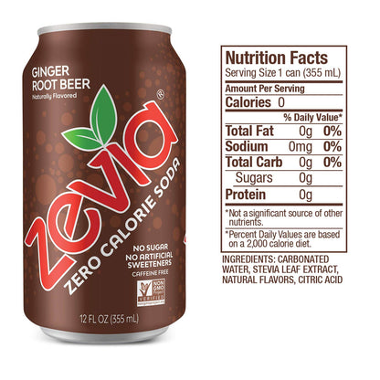 Zevia Zero Calorie Soda Variety Pack, Ginger Root Beer & Energy Drink (36 Cans)