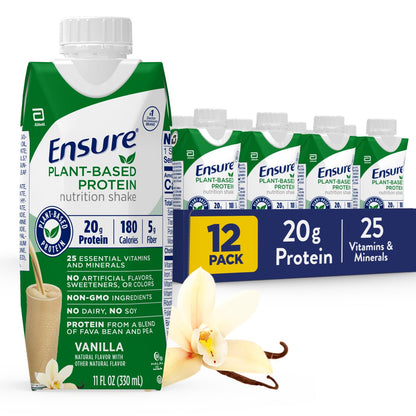 Ensure 100% Plant-Based Vegan Protein Nutrition Shakes with 20g Fava Bean and Pea Protein, Vanilla & Ensure Liquid Clear Nutrition Drink, 0g fat, 8g of protein, Blueberry Pomegranate, 10 Fl Oz
