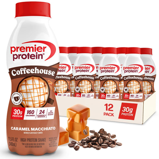 Premier Protein COFFEEHOUSE Caramel Macchiato Protein Shake with Caffeine for Energy – 30g Protein, No Added Sugar, 24 Vitamins & Minerals, 11.5 fl oz, 12 Pack
