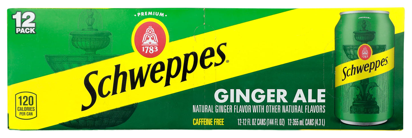 Schweppes Ginger Ale Soda, 12 fl oz cans, 12 pack