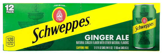 Schweppes Ginger Ale Soda, 12 fl oz cans, 12 pack