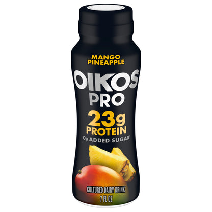 Oikos Pro Mango Pineapple Cultured Dairy Drink, 23 Grams of Protein, 0g Added Sugar, Just Delicious High Protein Snacks, 7 FL OZ Bottle