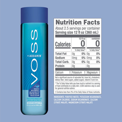 VOSS+ Aquamin Enhanced Water - Pack of 12 Bottles, 850ml Each - Purified Hydrating Water - 74 Trace Minerals & Electrolytes - Perfect for Active Lifestyles, at the Gym & on Hot Days - Recycled PET Bottle