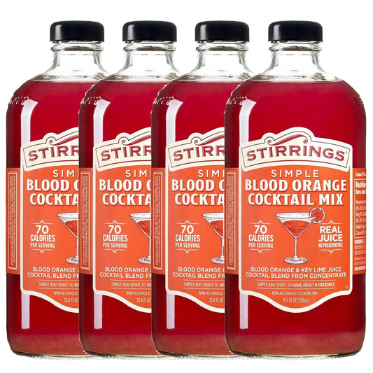 Stirrings 4 Pack Blood Orange Cocktail Mix 750ml Bottles - Real Juice No Preservatives - 90 Calories - Drink Mixer