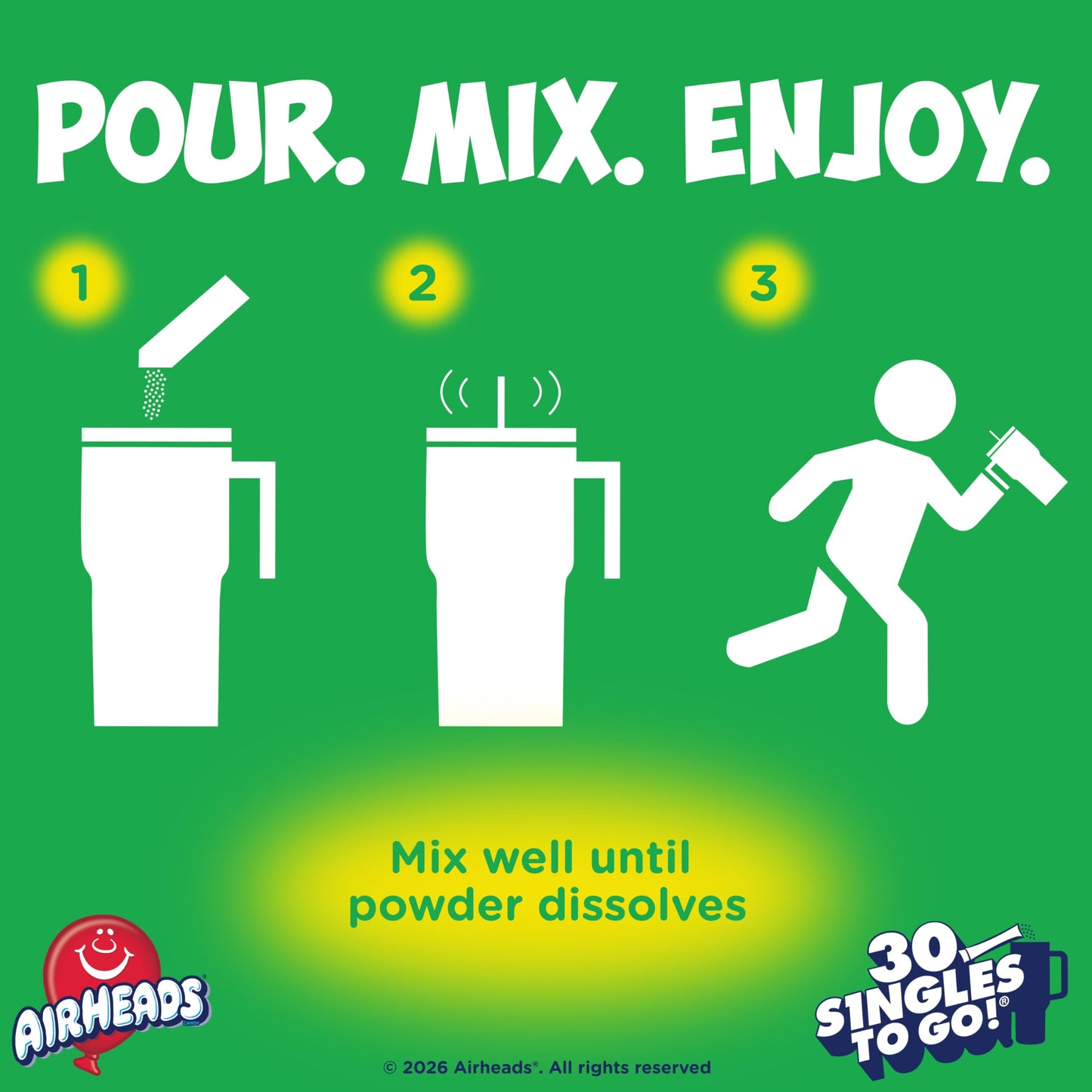 Airheads Xtreme Singles To Go! Drink Mix 30ct Variety Pack, Zero Sugar, Low Calorie, Sweet & Sour Powder Drink Mix Packets, Blue Raspberry, Rainbow Berry, White Mystery, 30 Count