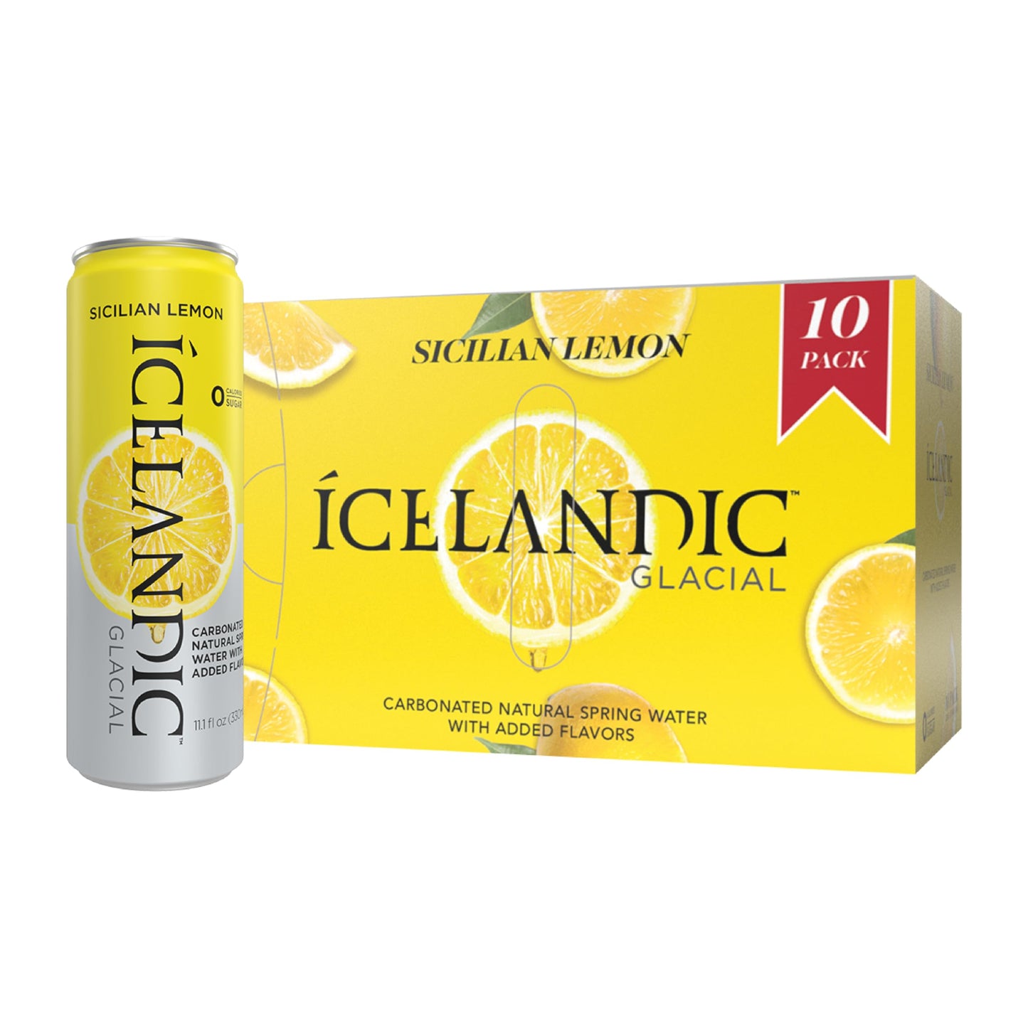 Icelandic Glacial Sparkling Water, Sicilian Lemon, 330 ml / 11.1 Fl Oz Cans (Pack of 10)