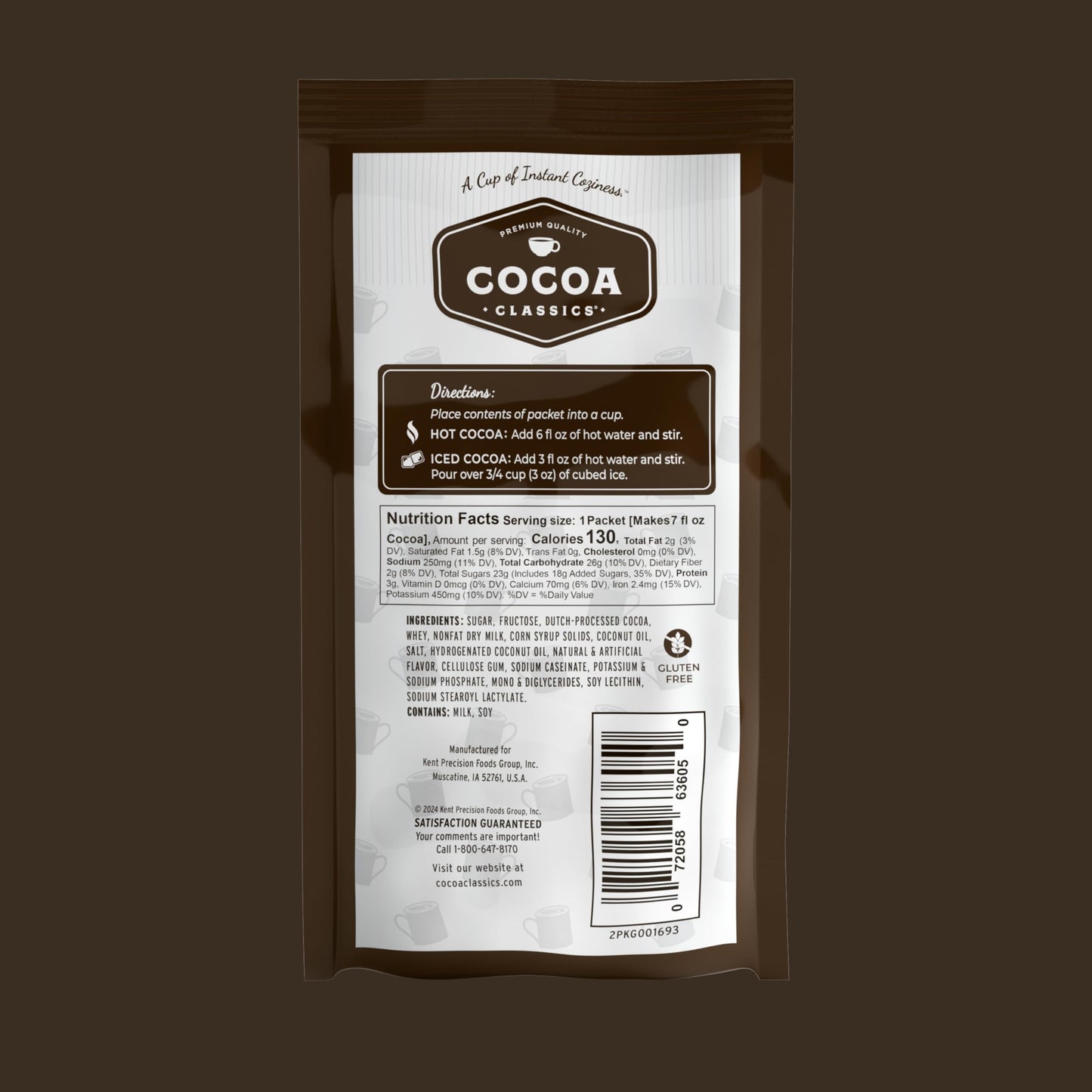 Cocoa Classics Dark Chocolate Cocoa Mix, Sweet, Smooth, Intense Dark Chocolate Flavored, Make Hot or Iced Cocoa, Gluten Free, Kosher Dairy Friendly, 1.25oz Packets (Pack of 12)