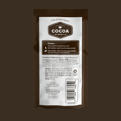 Cocoa Classics Dark Chocolate Cocoa Mix, Sweet, Smooth, Intense Dark Chocolate Flavored, Make Hot or Iced Cocoa, Gluten Free, Kosher Dairy Friendly, 1.25oz Packets (Pack of 12)